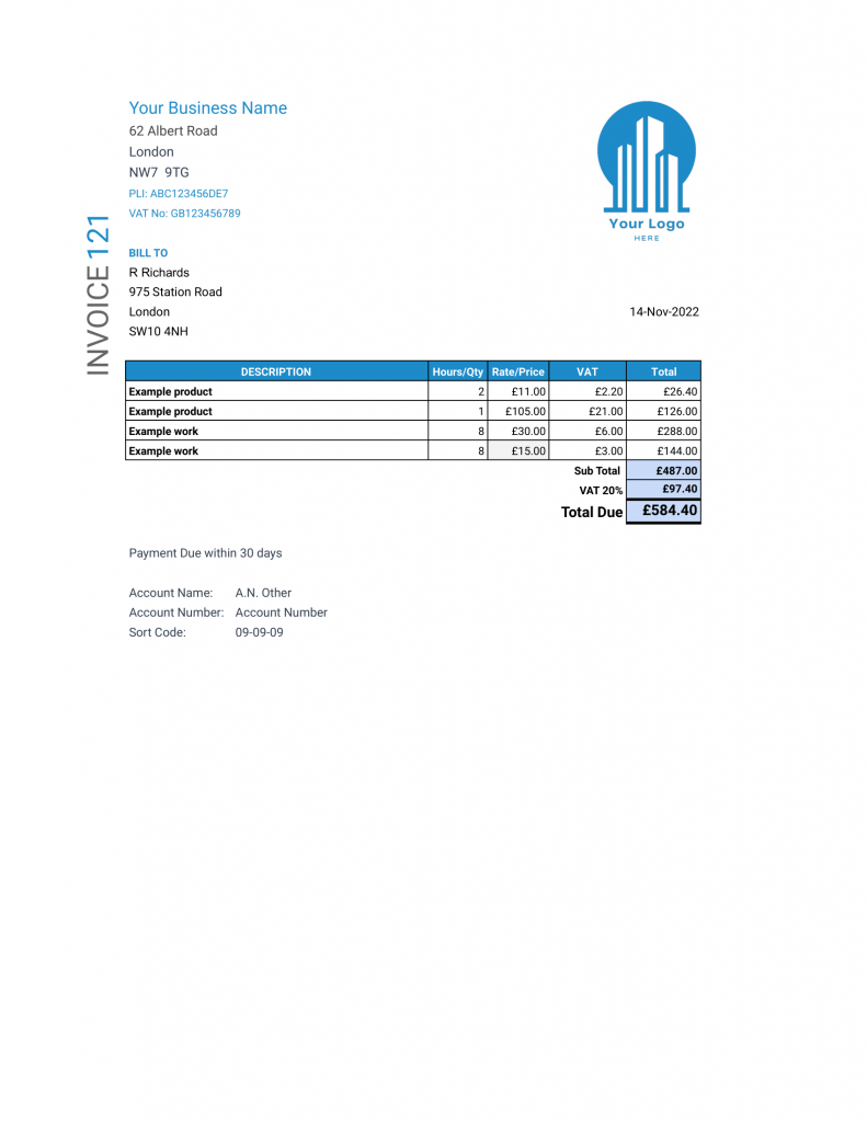 Example invoice generated by invoicebyvoice